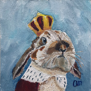 Painting titled "Small Bunny Paintin…" by Olga Mart, Original Artwork, Oil Mounted on Wood Panel