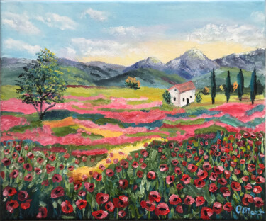 Painting titled "Tuscany Painting Po…" by Olga Mart, Original Artwork, Oil Mounted on Wood Stretcher frame
