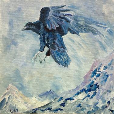 Pintura titulada "Crow" por Olga Mart, Obra de arte original, Oleo Montado en Cartulina