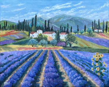 绘画 标题为“Provence landscape” 由Olga Mart, 原创艺术品, 油 安装在木质担架架上