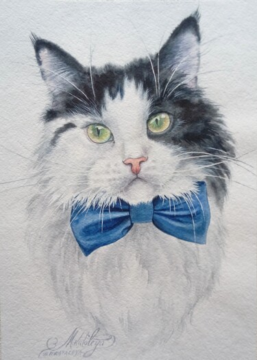 Painting titled "Portrait of a cat b…" by Olga Matyunina, Original Artwork, Watercolor