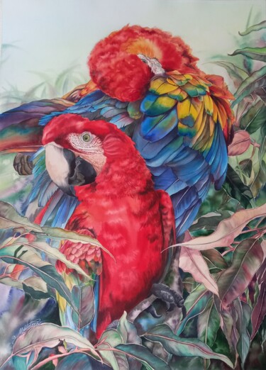Pintura intitulada "Let the birds in" por Olga Matyunina, Obras de arte originais, Aquarela