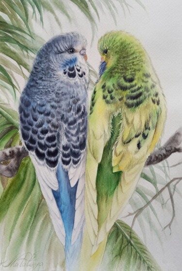 Malarstwo zatytułowany „Paradise parrots” autorstwa Olga Matyunina, Oryginalna praca, Akwarela