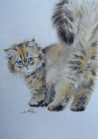 Картина под названием "fluffy tail" - Olga Matyunina, Подлинное произведение искусства, Акварель