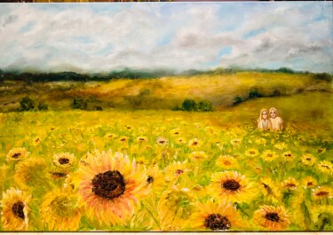 Картина под названием "Sunflower field" - Olga Minasyan, Подлинное произведение искусства, Масло