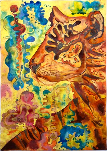 Рисунок под названием "Tiger experimental" - Olga Nevena, Подлинное произведение искусства, Акварель