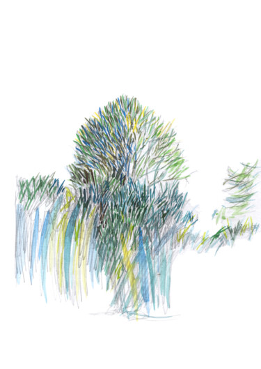 Рисунок под названием "Green tree in my ya…" - Olga Osipenko (Mariaiva), Подлинное произведение искусства, Акварель