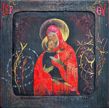 Schilderij getiteld "Icon "Madonna and C…" door Olga Osipenko (Mariaiva), Origineel Kunstwerk, Acryl