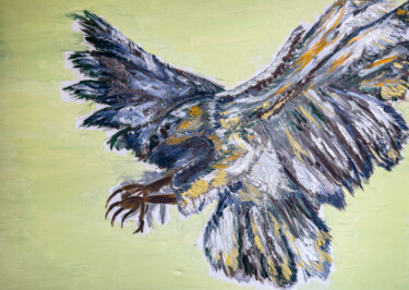 Pittura intitolato "Bird on a yellow ba…" da Olga Plokhinova, Opera d'arte originale, Olio
