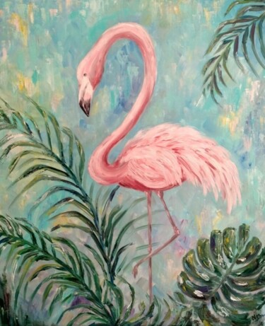 Pintura titulada "Pink Flamingo. Orig…" por Olga Ponomarenko, Obra de arte original, Oleo Montado en Bastidor de camilla de…