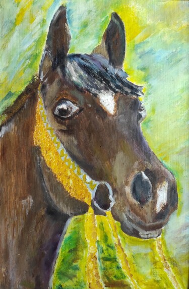「Horse. Original oil…」というタイトルの絵画 Olga Ponomarenkoによって, オリジナルのアートワーク, オイル ウッドストレッチャーフレームにマウント