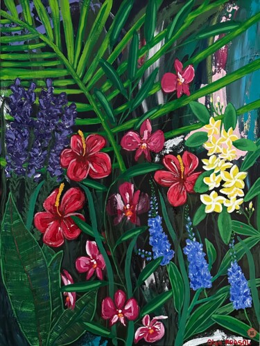 Malarstwo zatytułowany „Jungle flowers” autorstwa Olga Prasol, Oryginalna praca, Olej