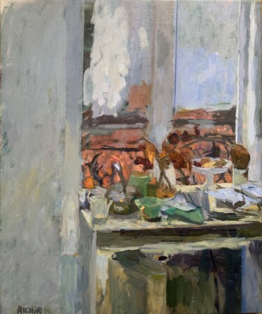 Peinture intitulée "Table devant la fen…" par Olga Richir, Œuvre d'art originale, Huile