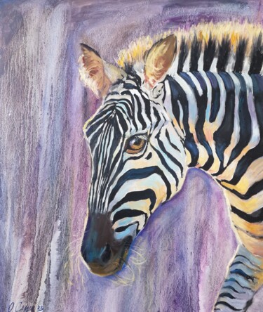 Картина под названием "Вечерняя зебра" - Olga Samar, Подлинное произведение искусства, Масло