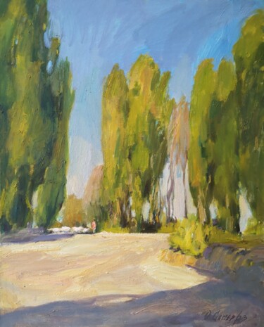 Painting titled "Route vers le pâtur…" by Olga Samar, Original Artwork, Oil Mounted on Wood Stretcher frame