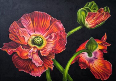 Pintura titulada "Poppies flowers" por Olga Sarukhanova, Obra de arte original, Oleo Montado en Bastidor de camilla de madera