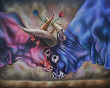Картина под названием "Yin Yang" - Olga Sarukhanova, Подлинное произведение искусства, Масло Установлен на Деревянная рама д…
