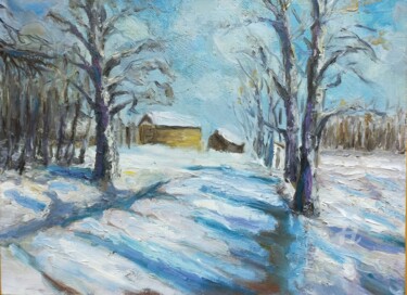 Картина под названием "Зима" - Olga Selezneva, Подлинное произведение искусства, Масло Установлен на Деревянная рама для нос…