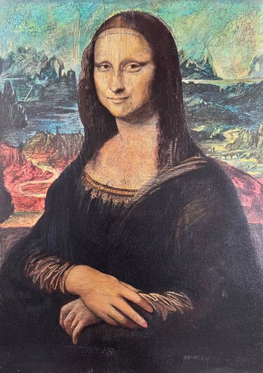 绘画 标题为“Parisian Mona Lisa” 由Olga Serebryanskaya, 原创艺术品, 丙烯 安装在纸板上