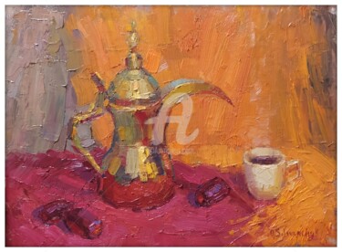 Pittura intitolato "Caffè arabo" da Olga Silivanchyk, Opera d'arte originale, Olio Montato su Telaio per barella in legno