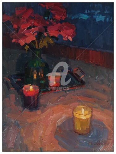 Pittura intitolato "La Luce delle cande…" da Olga Silivanchyk, Opera d'arte originale, Olio Montato su Telaio per barella in…