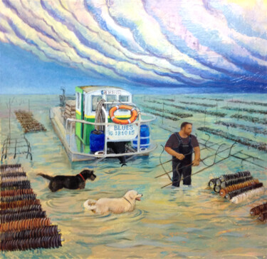 Peinture intitulée "Blues à l'île d'Olé…" par Olga Skvortsova, Œuvre d'art originale, Huile