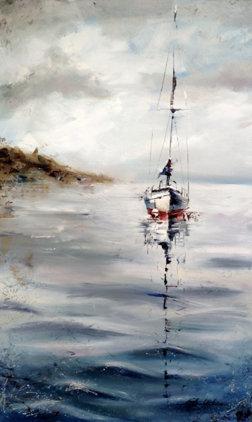 Картина под названием "The Yacht" - Olga Soldatova, Подлинное произведение искусства, Масло