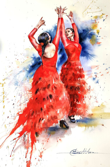 Pintura titulada "Flamenco Passion" por Olga Soldatova, Obra de arte original, Acuarela