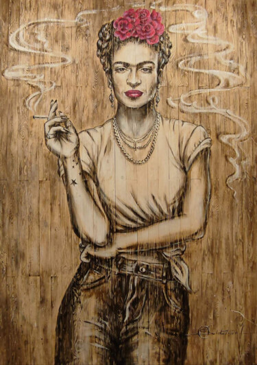 Painting titled "Frida in jeans" by Olga Soldatova, Original Artwork, Acrylic