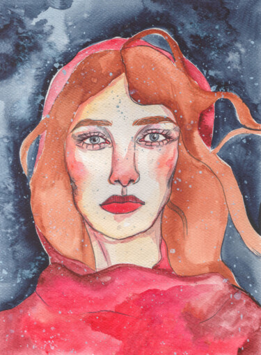 "Woman in red dress" başlıklı Tablo Olga Strogonova tarafından, Orijinal sanat, Suluboya