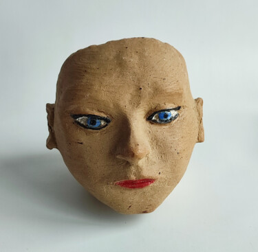 Scultura intitolato "Girl's head orange…" da Olga Suvorova, Opera d'arte originale, Ceramica