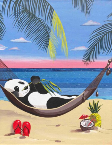 Schilderij getiteld "Summer time | beach…" door Olga Tiho, Origineel Kunstwerk, Acryl Gemonteerd op Frame voor houten branca…