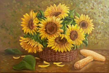 Картина под названием "Sunflowers" - Olga Tkachuk, Подлинное произведение искусства, Масло Установлен на Деревянная рама для…