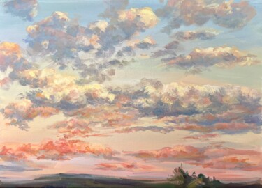 Peinture intitulée "Clouds on the sunset" par Olga Ukraintseva, Œuvre d'art originale, Huile Monté sur Carton