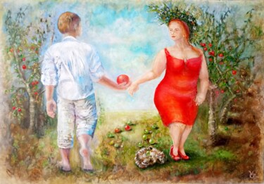 Schilderij getiteld "In The Garden of Ed…" door Olga Vedyagina, Origineel Kunstwerk, Olie