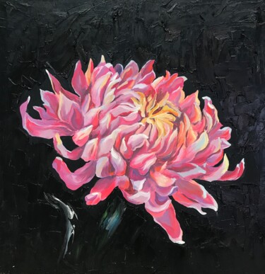 Peinture intitulée "Pink Chrysanthemum" par Olga Volna, Œuvre d'art originale, Huile