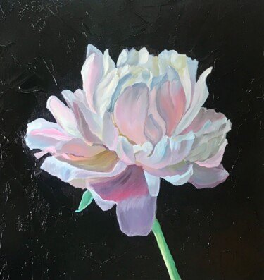 Painting titled "Pink Blue Lotus" by Olga Volna, Original Artwork, Oil