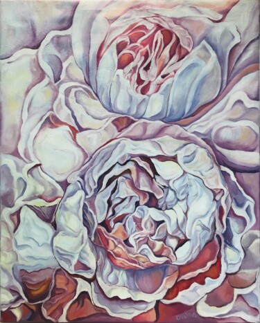 Painting titled "Two White Peonies" by Olga Volna, Original Artwork, Oil