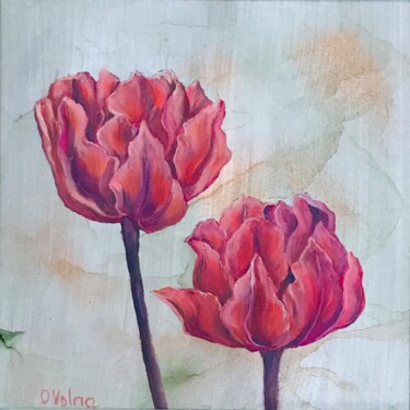 Pintura titulada "Two Pink Tulips" por Olga Volna, Obra de arte original, Oleo