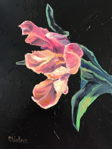 Painting titled "Pink Tulip" by Olga Volna, Original Artwork, Oil