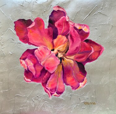 Painting titled "Pink Flower 24" by Olga Volna, Original Artwork, Oil