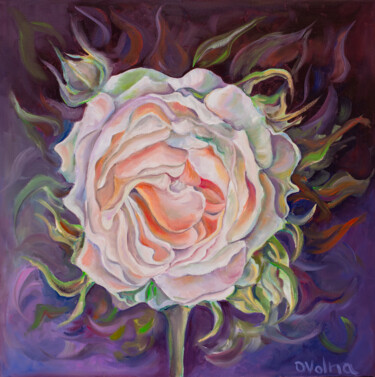 Painting titled "Rose on Black" by Olga Volna, Original Artwork, Oil