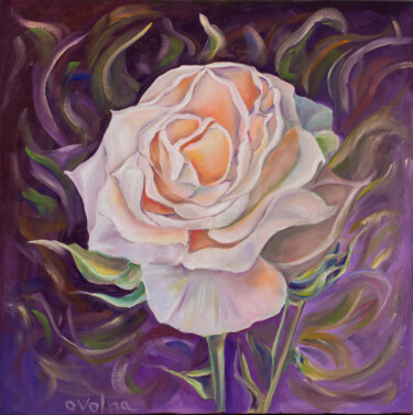 「Rose on violet」というタイトルの絵画 Olga Volnaによって, オリジナルのアートワーク, オイル