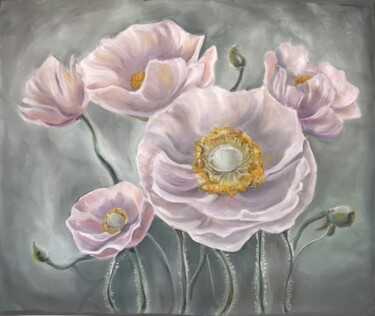 Painting titled "Silver poppies" by Olga Volna, Original Artwork, Oil