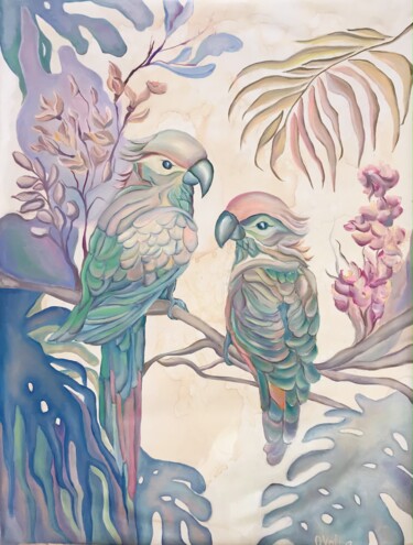 绘画 标题为“Pastel Parrots” 由Olga Volna, 原创艺术品, 油