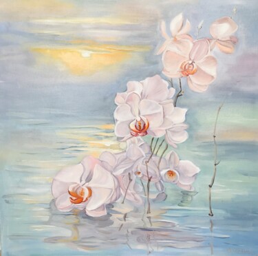 Ζωγραφική με τίτλο "Embracing Sunset Se…" από Olga Volna, Αυθεντικά έργα τέχνης, Λάδι Τοποθετήθηκε στο Ξύλινο φορείο σκελετό