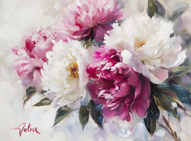 Digital Arts titled "Serene Peonies in O…" by Olga Volna, Original Artwork, Digital Painting