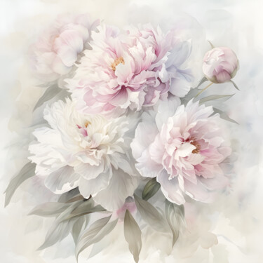 Digitale Kunst mit dem Titel "Delicate Blooms: Pe…" von Olga Volna, Original-Kunstwerk, Digitale Malerei