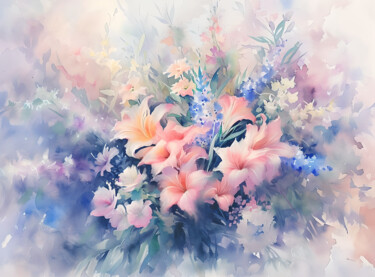 Digitale Kunst getiteld "Soft Blooms: Waterc…" door Olga Volna, Origineel Kunstwerk, Digitaal Schilderwerk