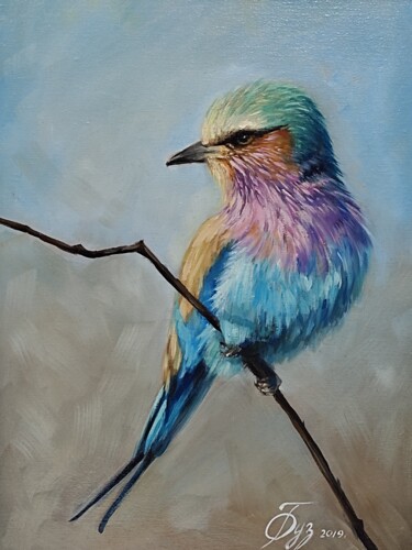 Painting titled "Bird (Птица)" by Olga Buzmakova, Original Artwork, Oil Mounted on Wood Stretcher frame